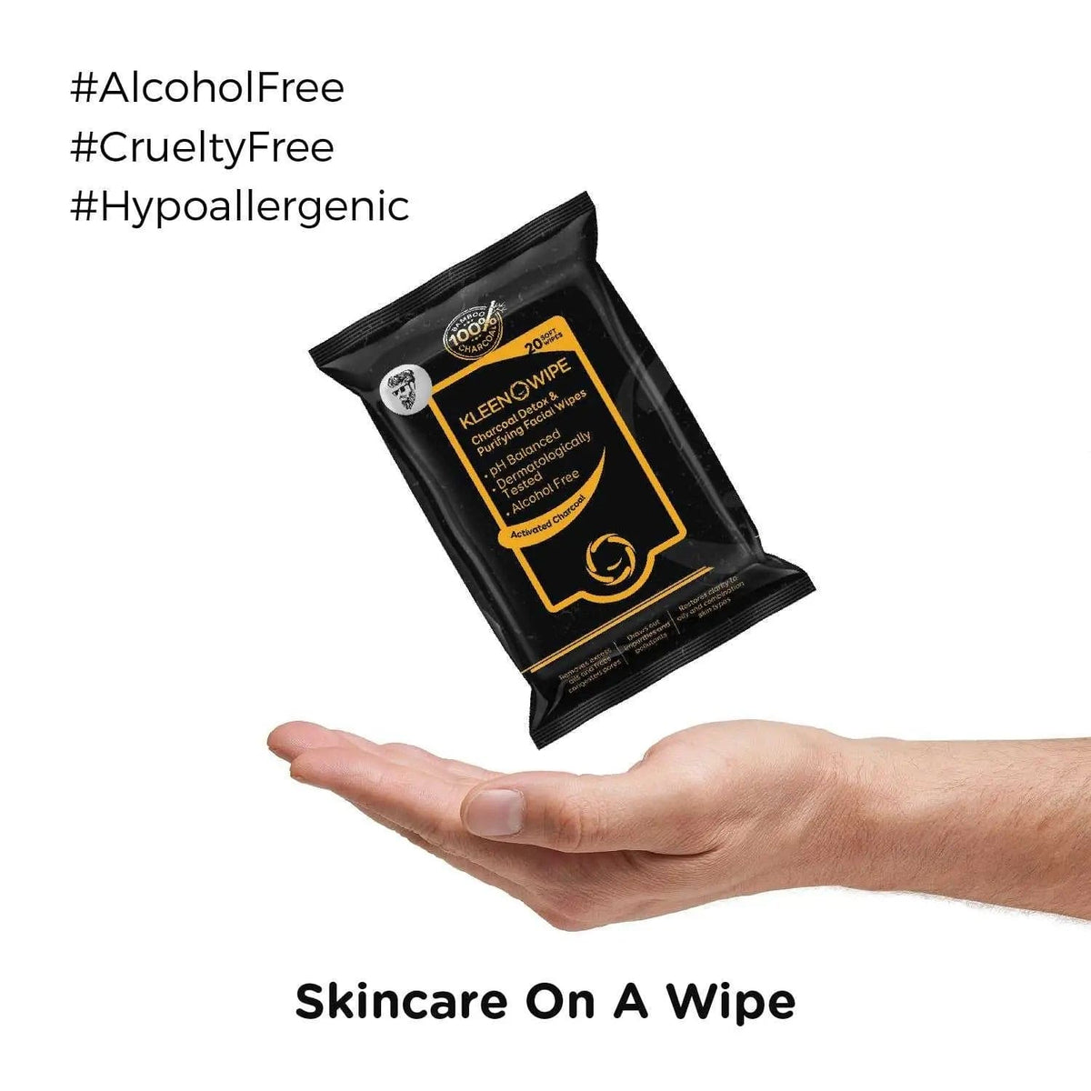KleenOWipe Beard and Face Charcoal Detox Facial Wipes | 20 Wipes