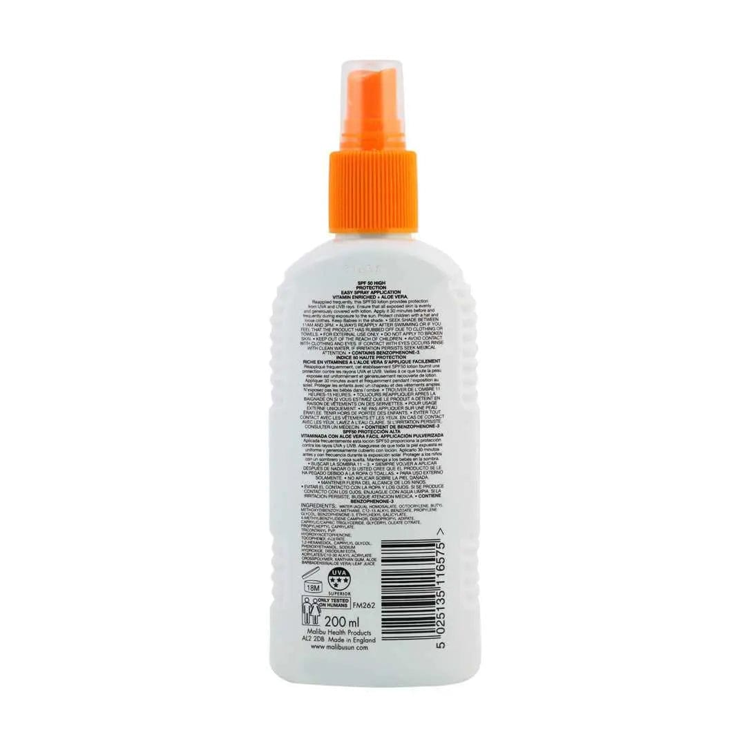 Malibu Suncare Body Lotion Spray |  All Day Protection | SPF 50 | 200 ml